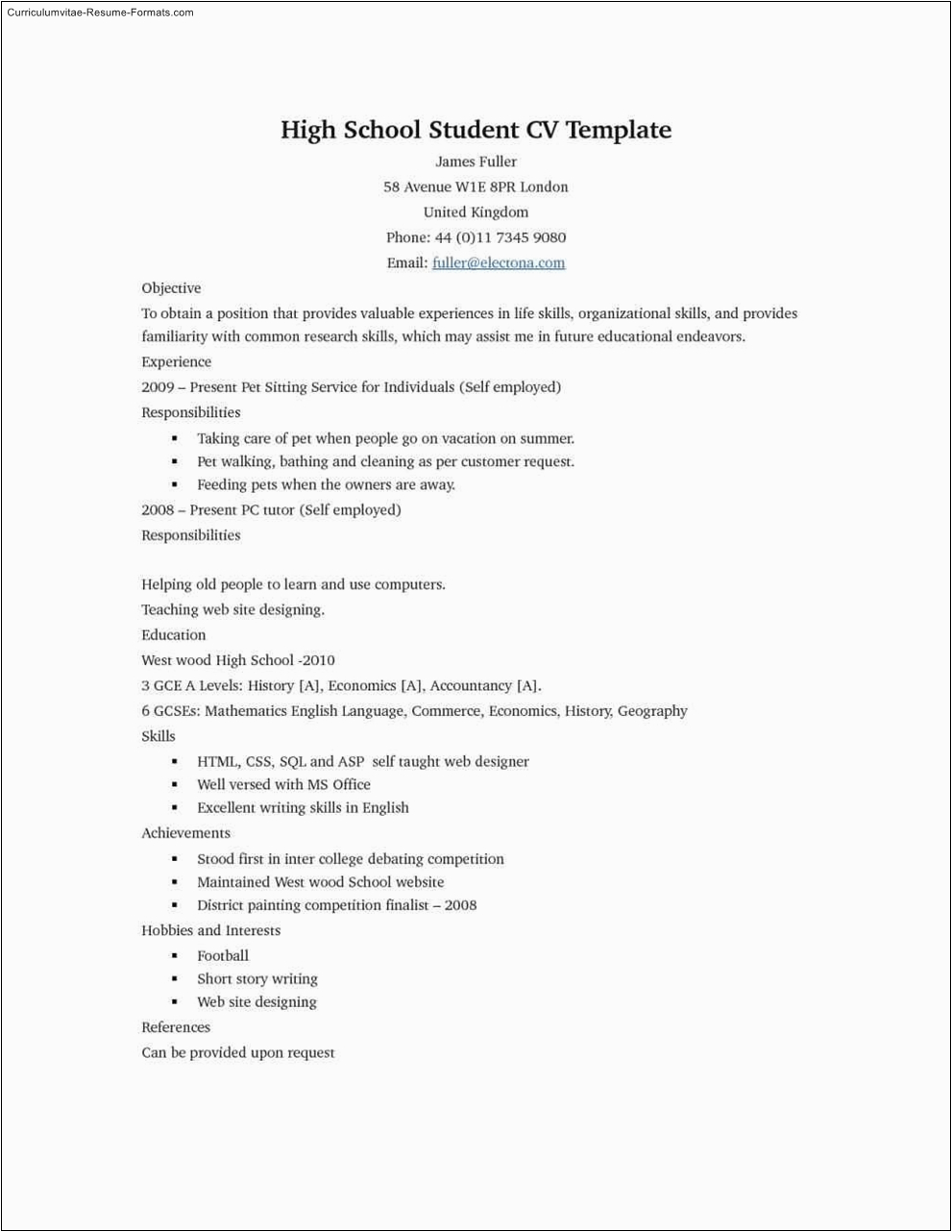 high school student resume template