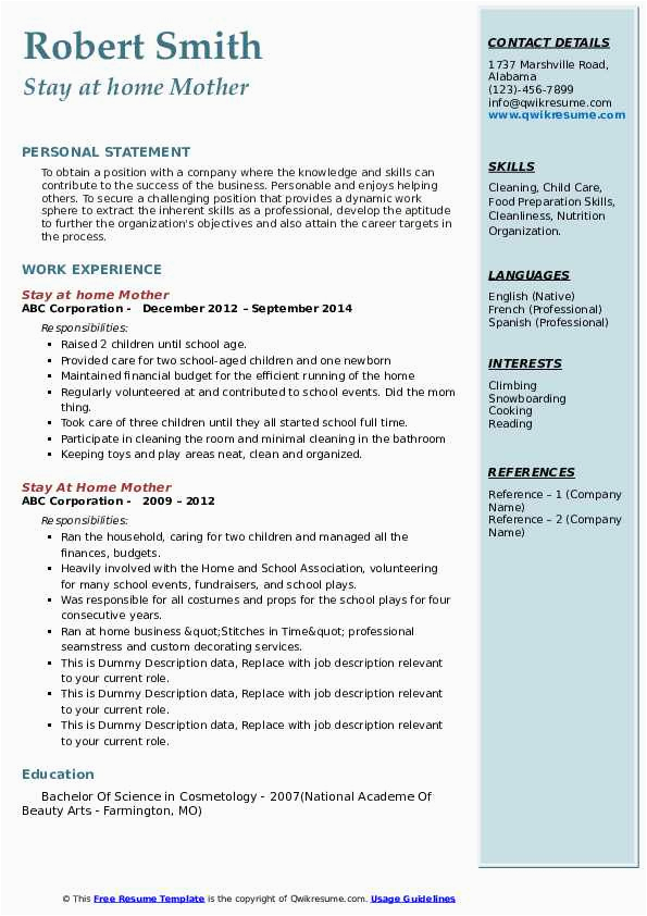 10 resume template for stay at home mom