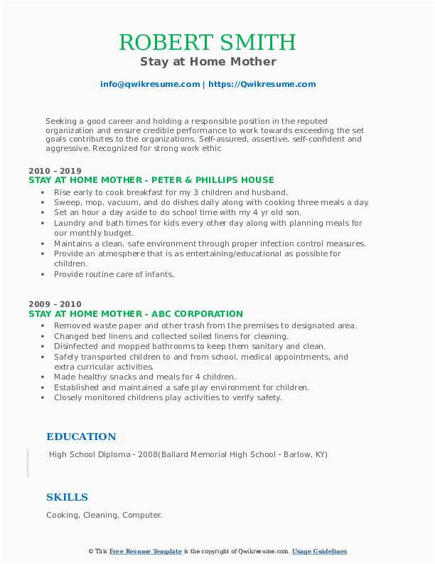 stay at home mom resume sample