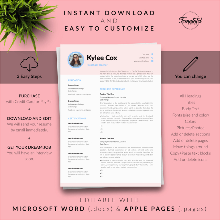 teacher resume for word pages kylie cox