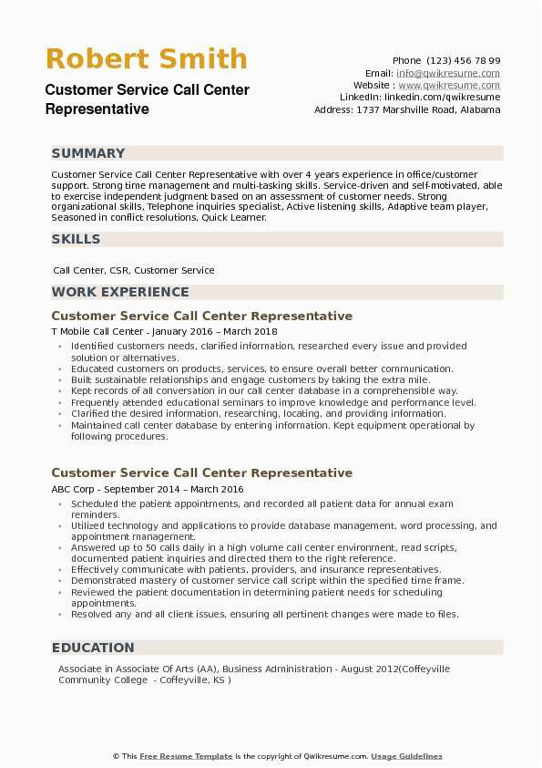 call center customer service representative resume examples