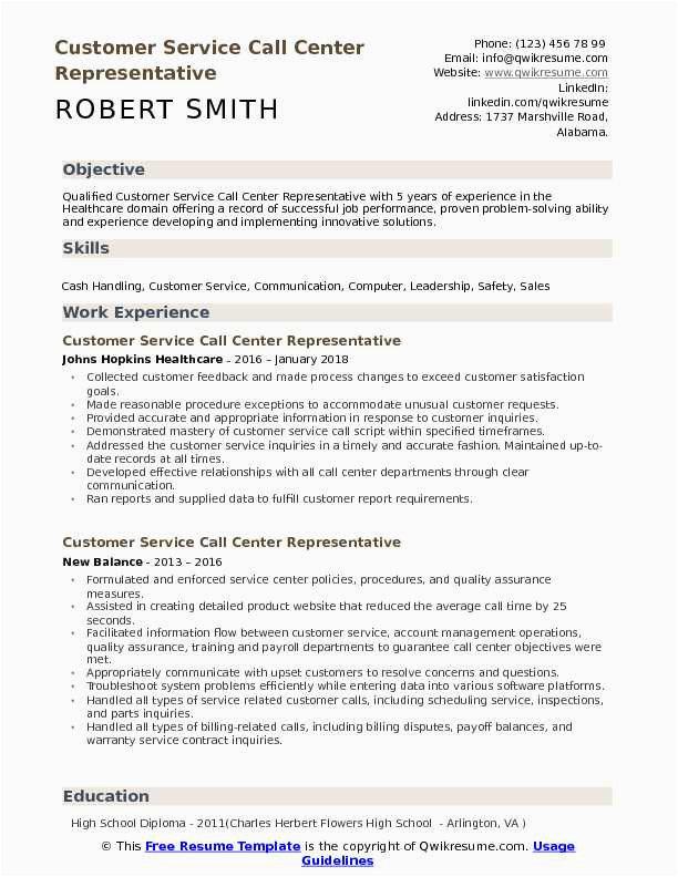 call center customer service representative resume examples