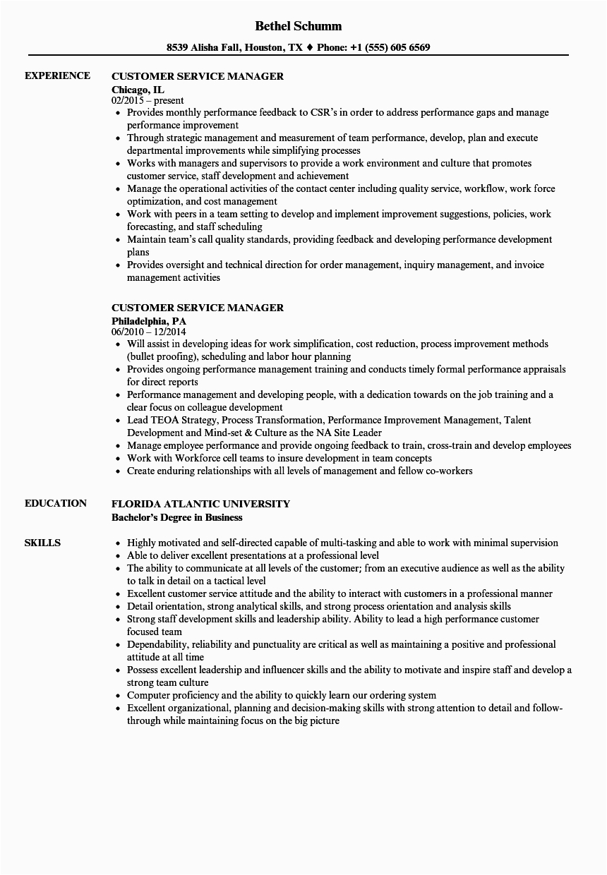 customer service manager resume sample