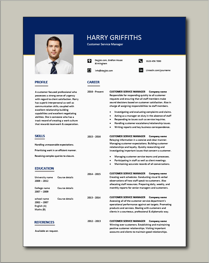 customer service manager resume 1316