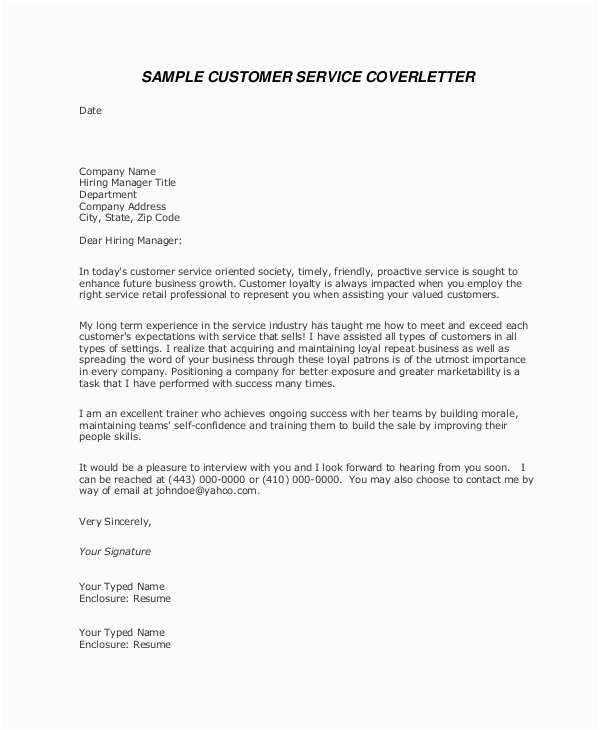 customer service cover letter