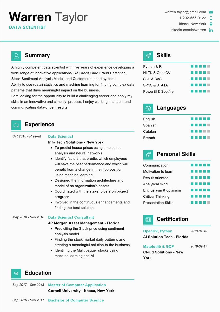 data scientist resume sample