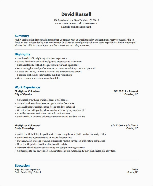 volunteer resume