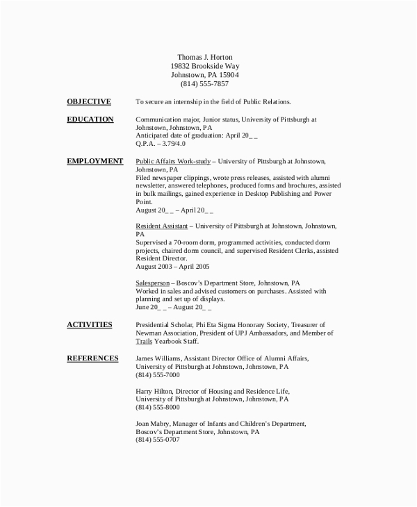 college student resume