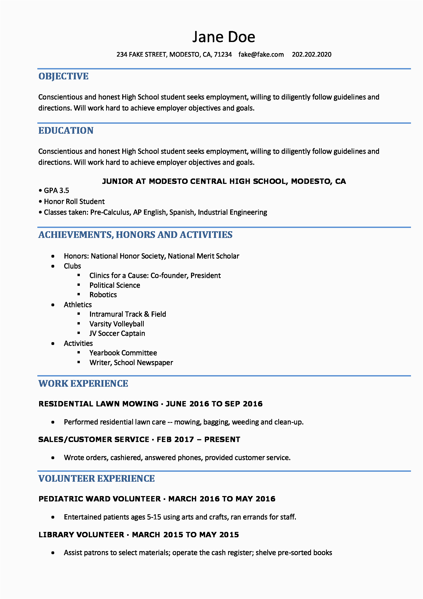 8 high school student resume samples