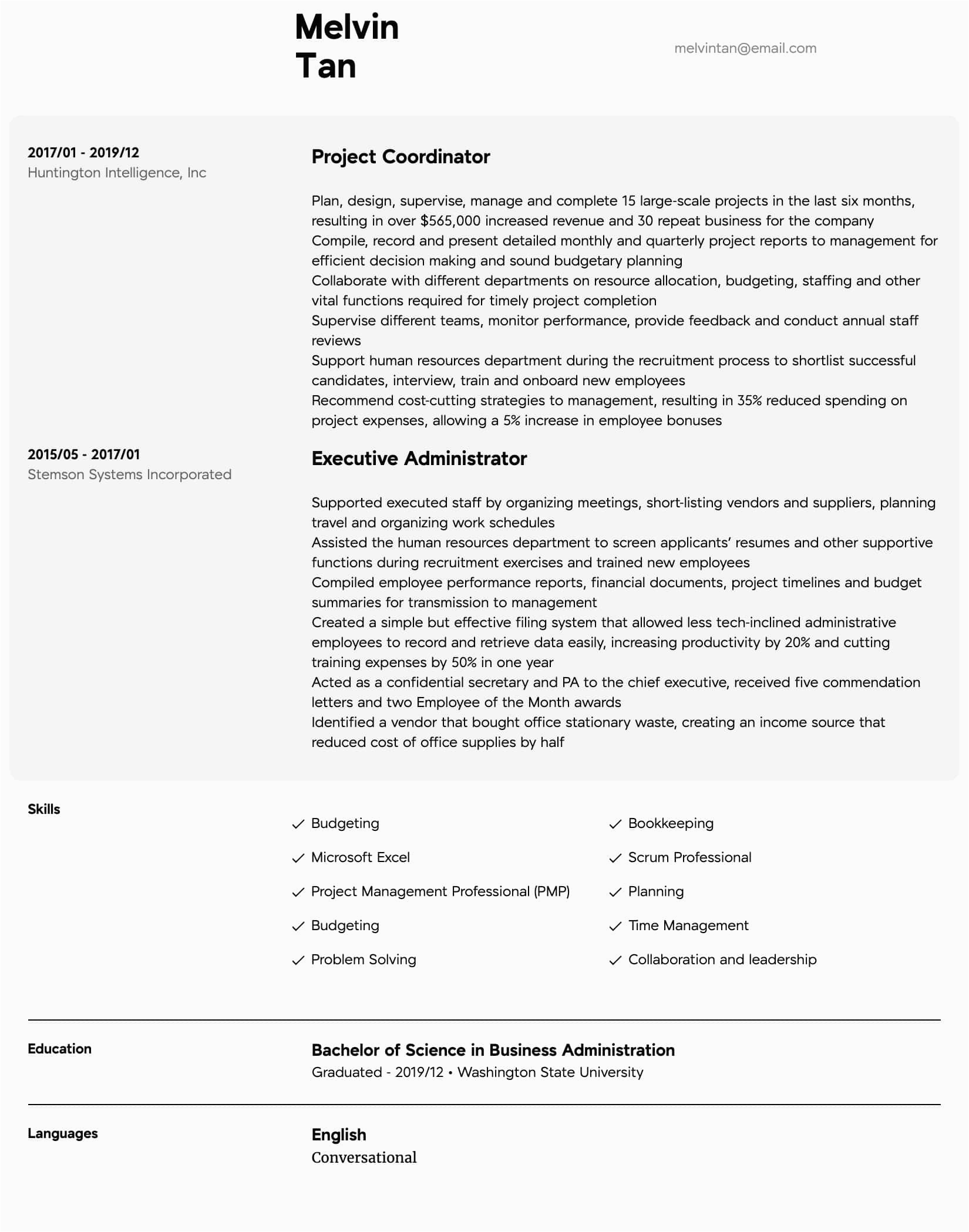 Resume Sample Copy for Project Coordinator for Usa Project Coordinator Resume Samples All Experience Levels