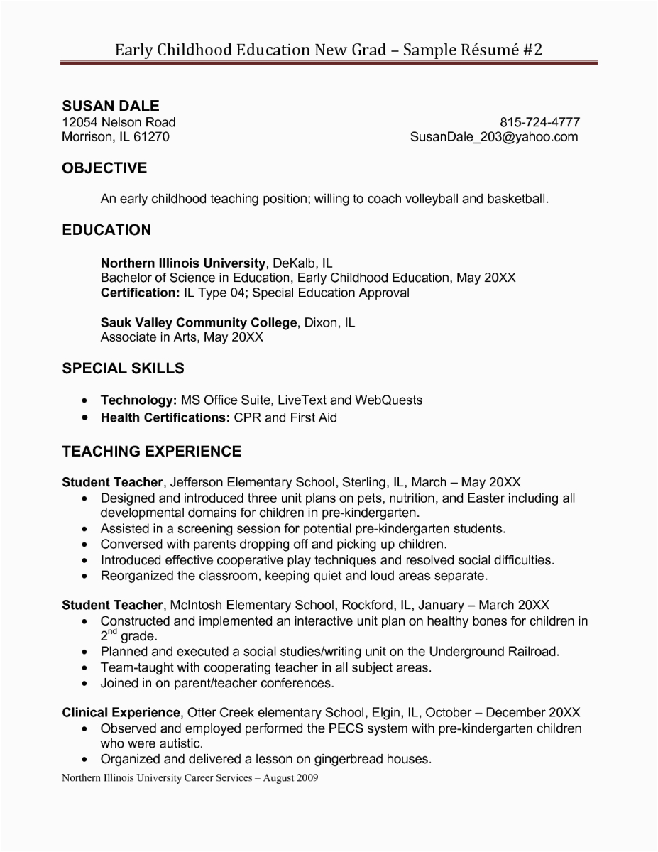 Resume Template for Early Childhood Educator Early Childhood Education Resume Samples
