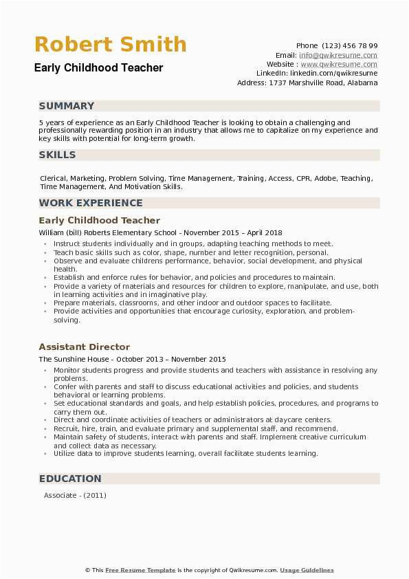 early childhood education resume samples