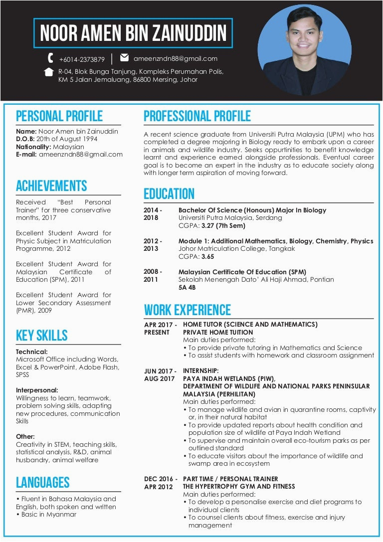 contoh resume fresh graduate malaysia