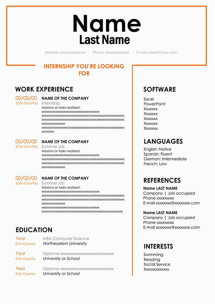 resume for internship