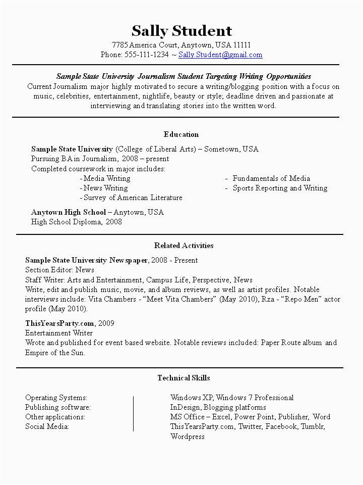 college student part time job resume