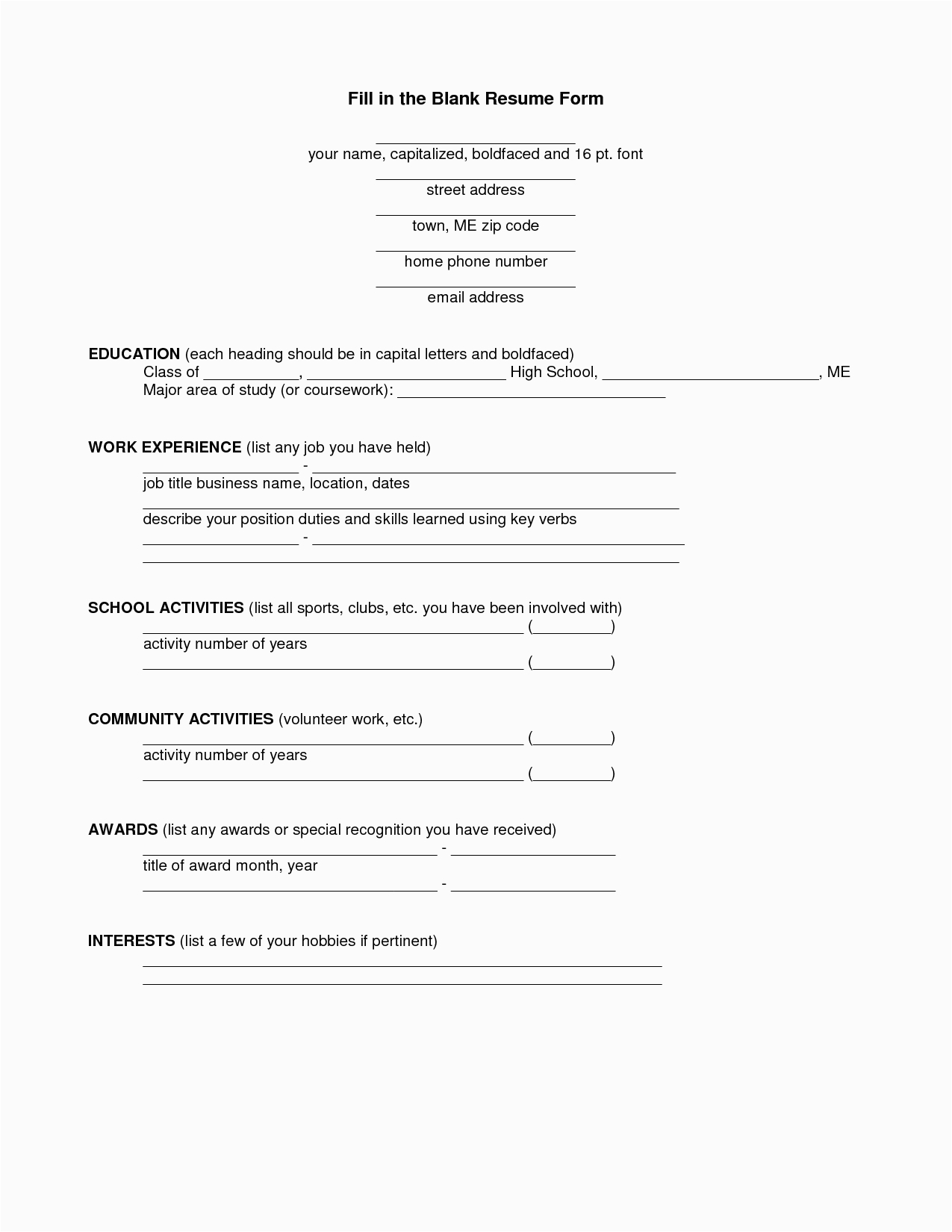 Resume Templates to Fill In the Blanks 12 Best Of Printable Resume Worksheet Free