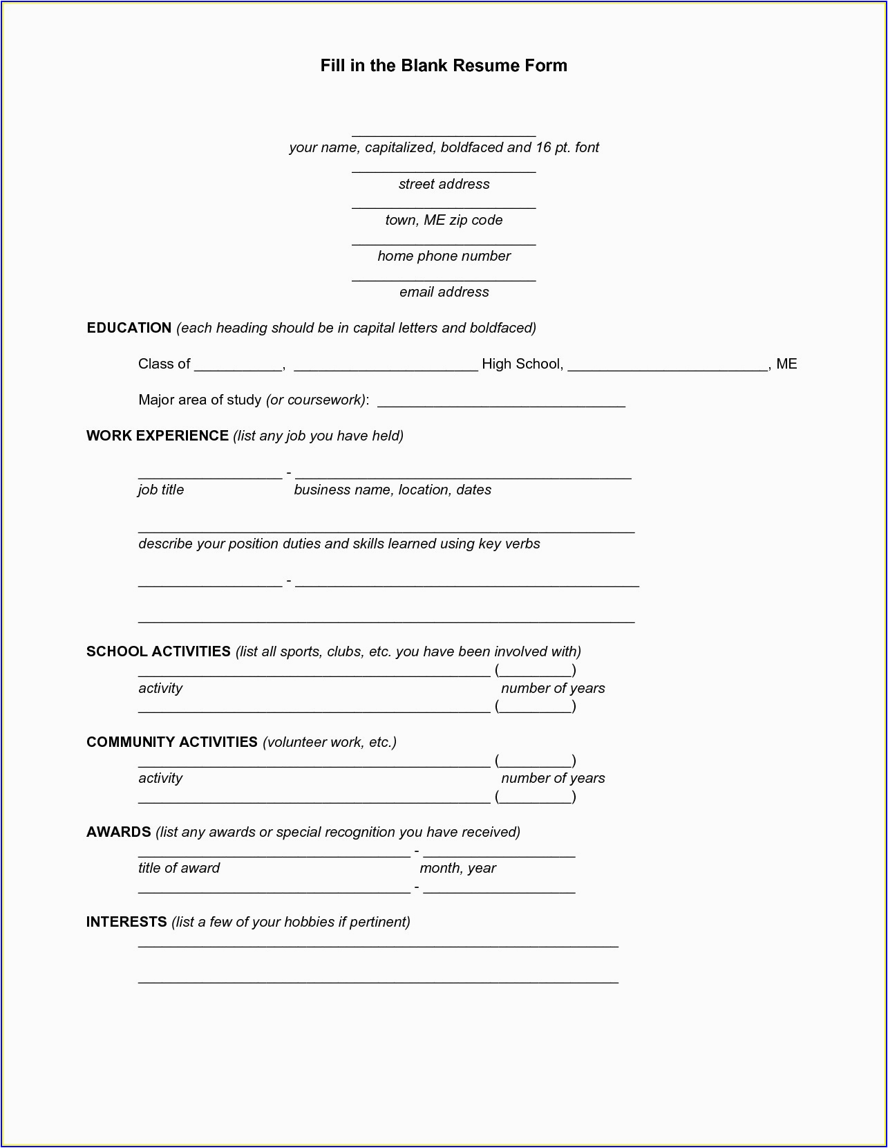 fill in the blank resume templates for microsoft word