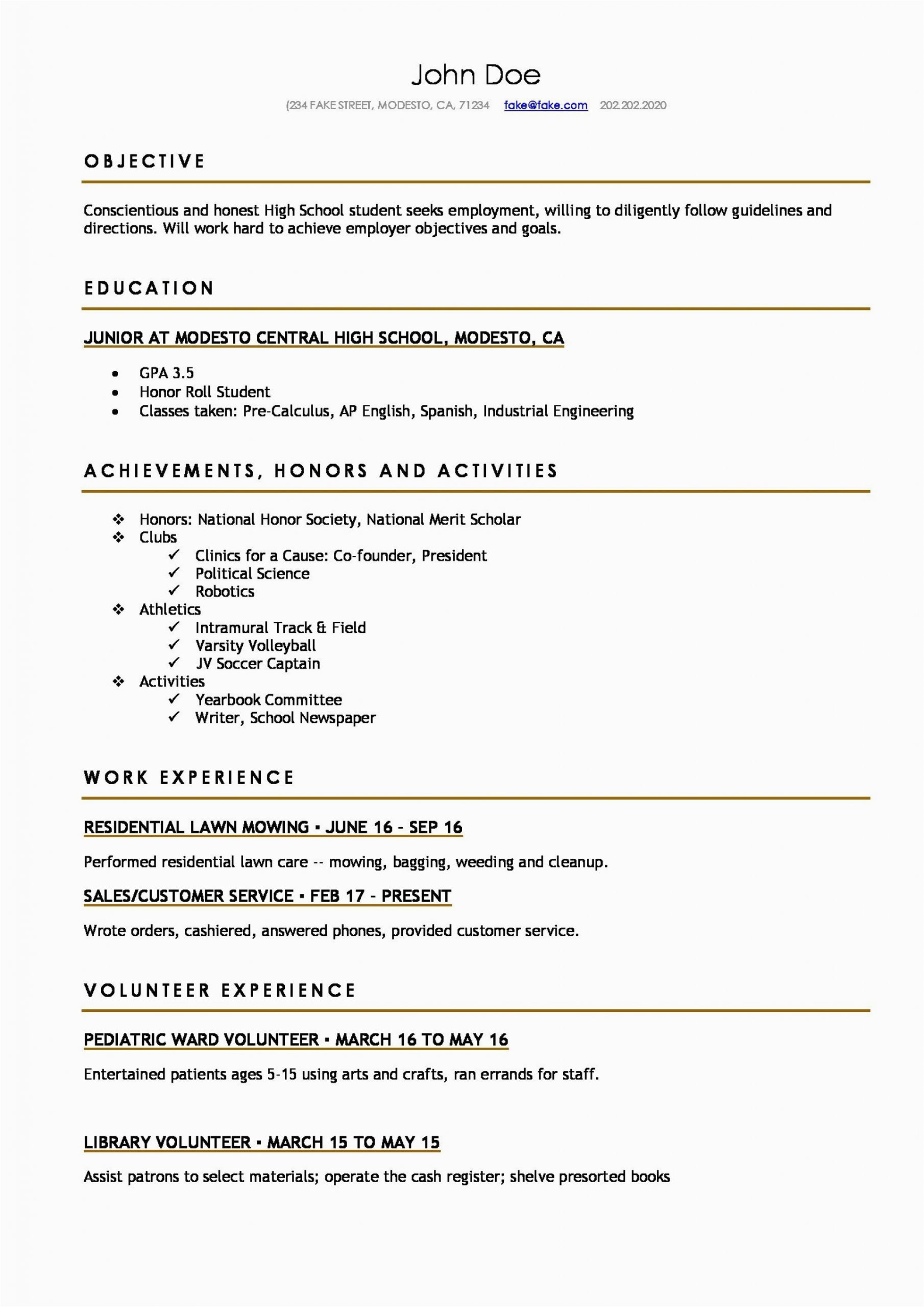 resume template high school student