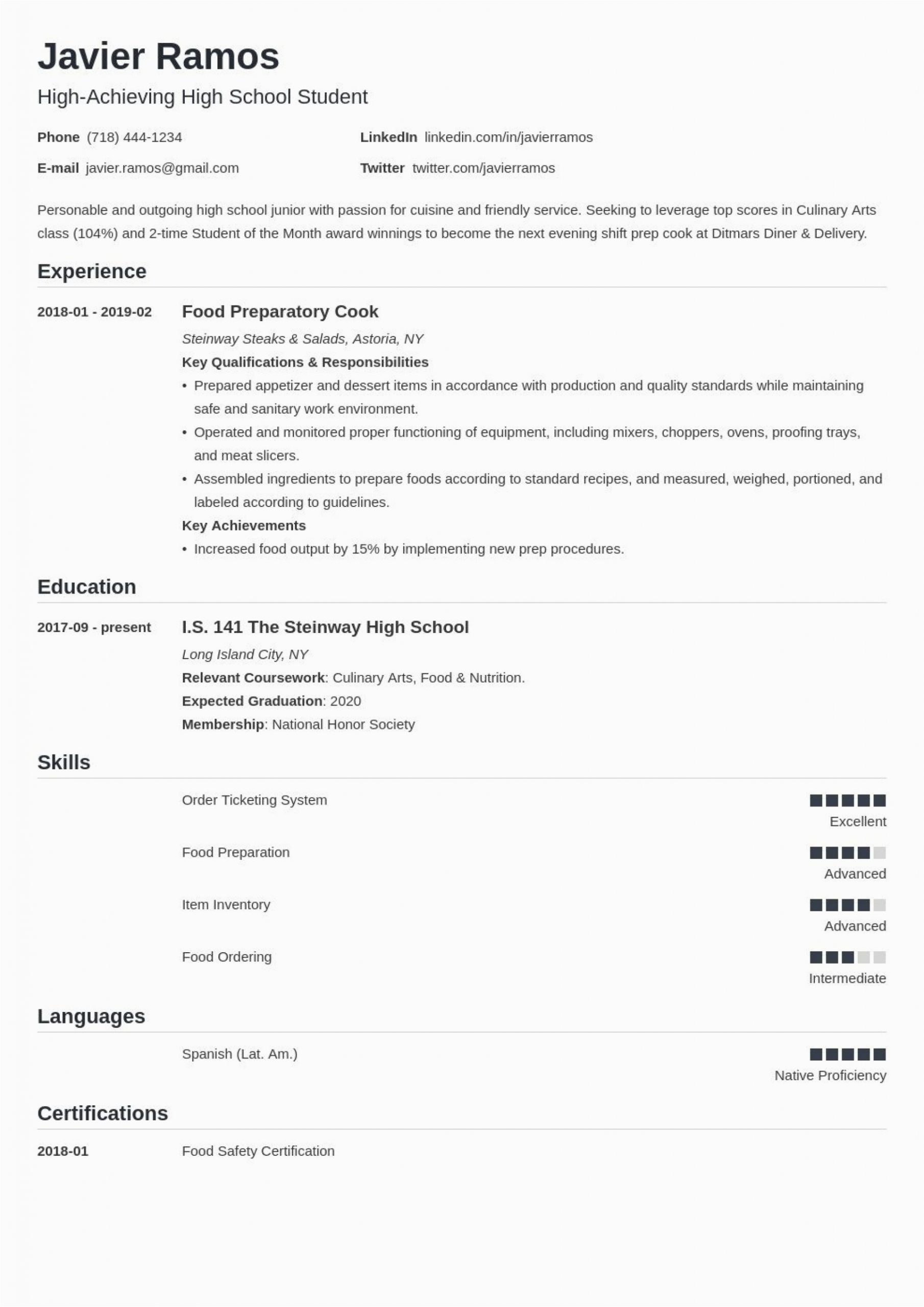 resume templates high school students