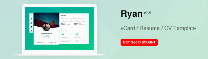 ryan vcard resume cv template nulled