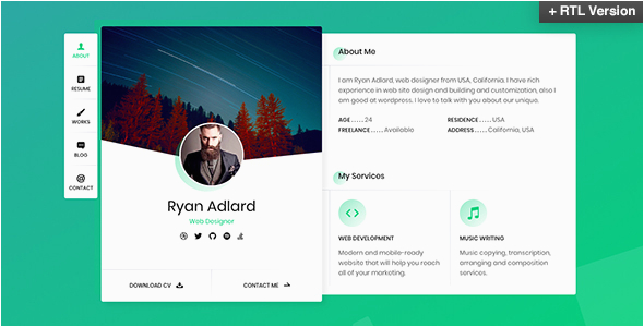 ryan vcard resume cv template nulled