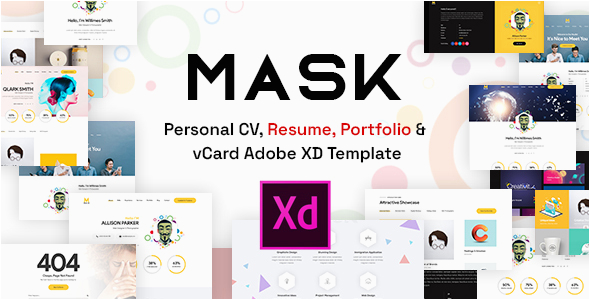 free mask personal cv resume portfolio vcard adobe xd template nulled latest version