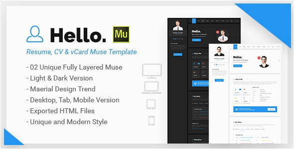 hello resume cv vcard portfolio muse template nulled latest version