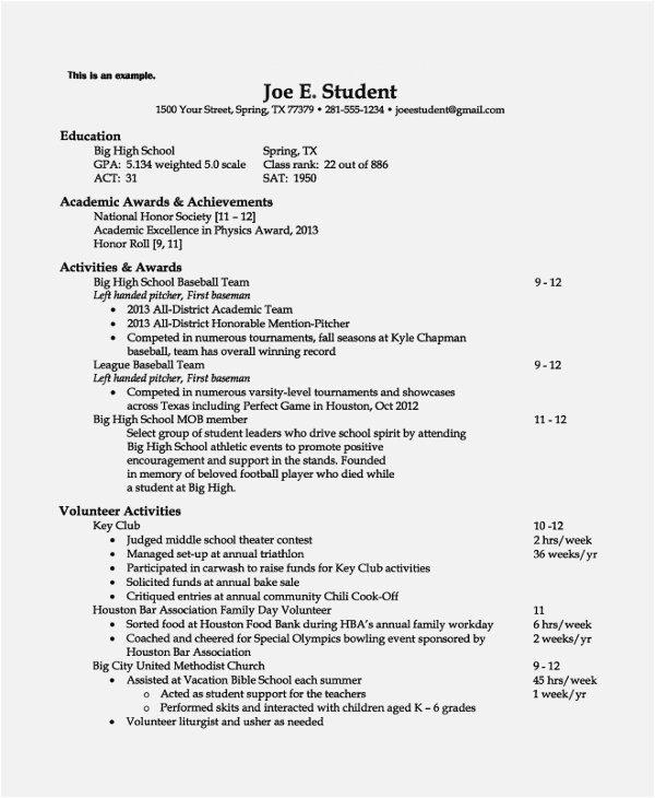 college resume