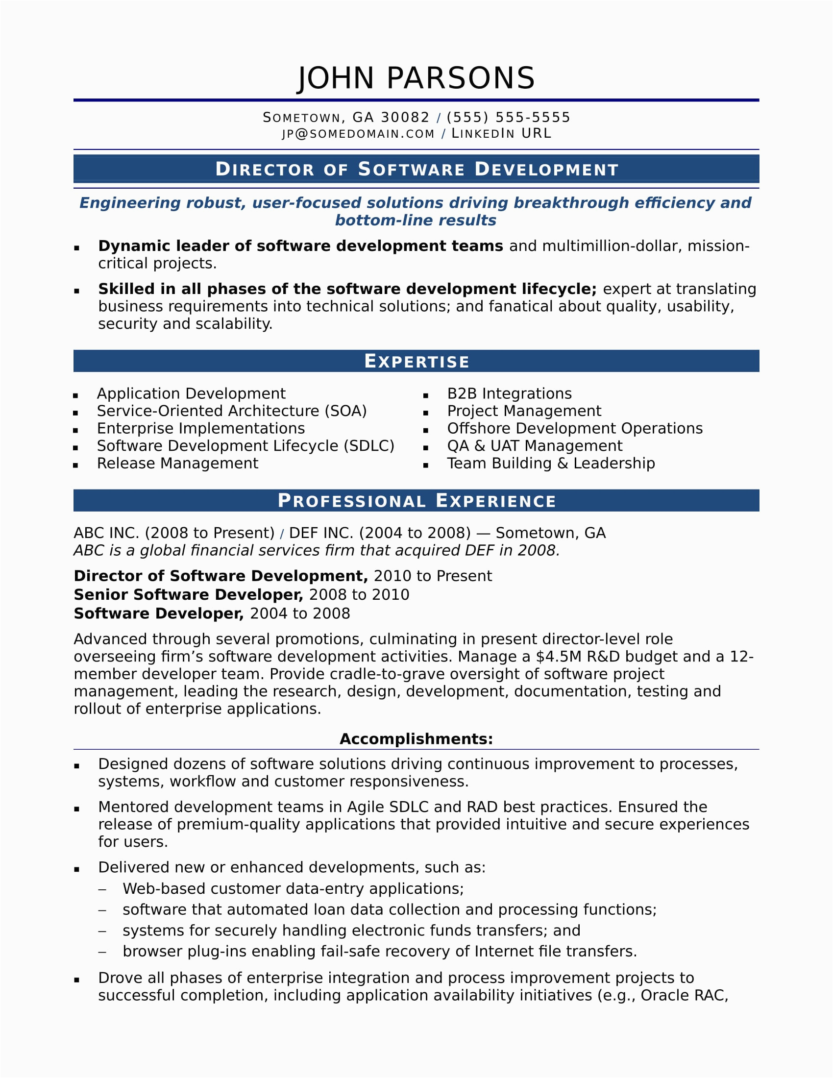 sample resume IT developer experienced