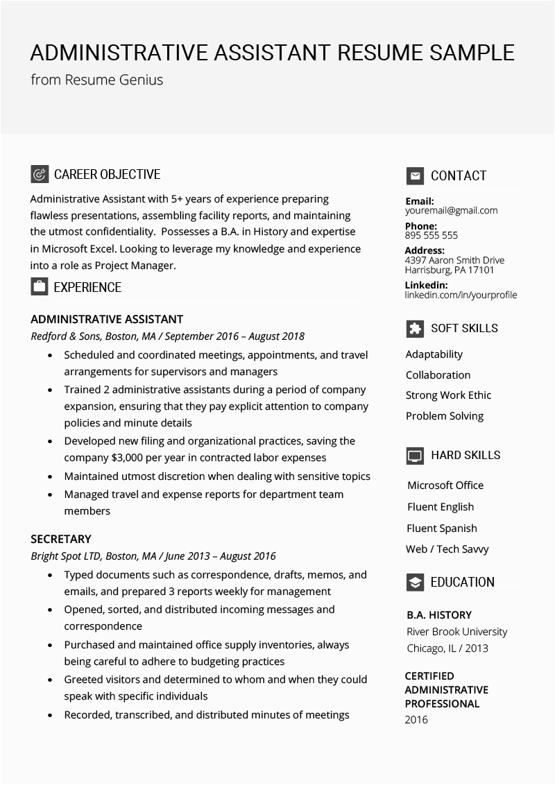 admin assistant resume template