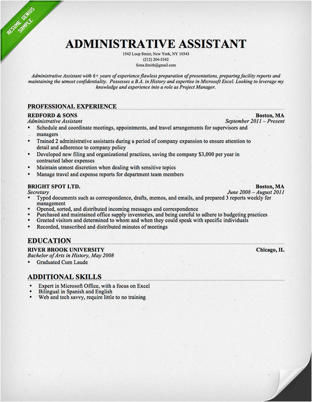 administrative assistant resume sample