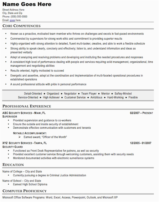 security guard resume sample