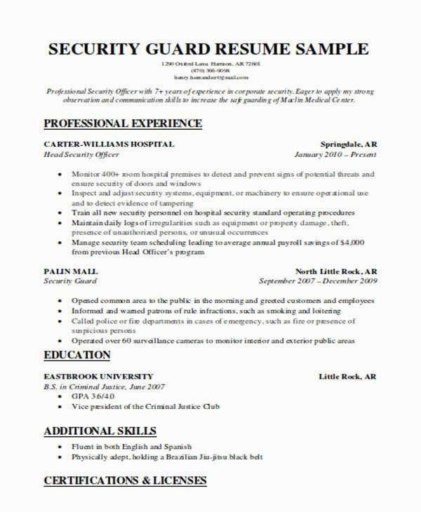 security guard resume