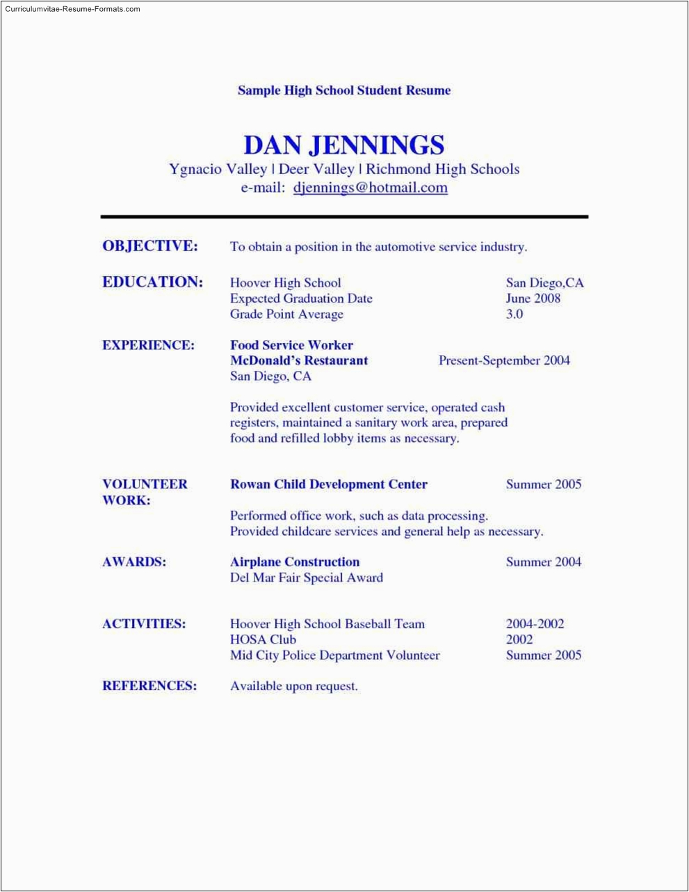 high school student resume templates