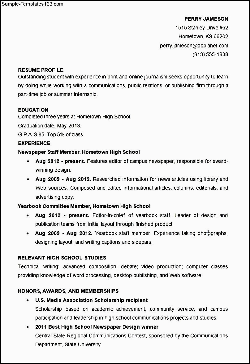 sample high school student resume template