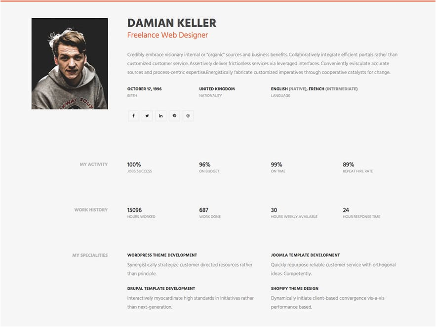 myprofile simple resume website template