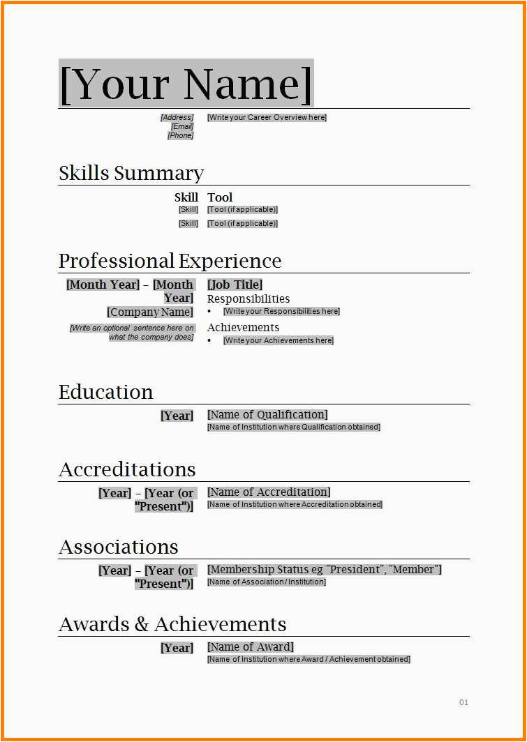 simple resume format in ms word