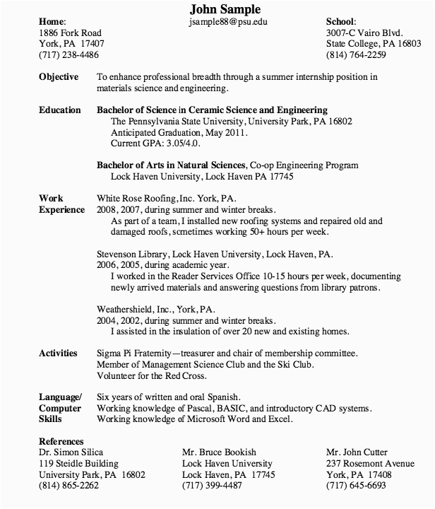 resume format for psu