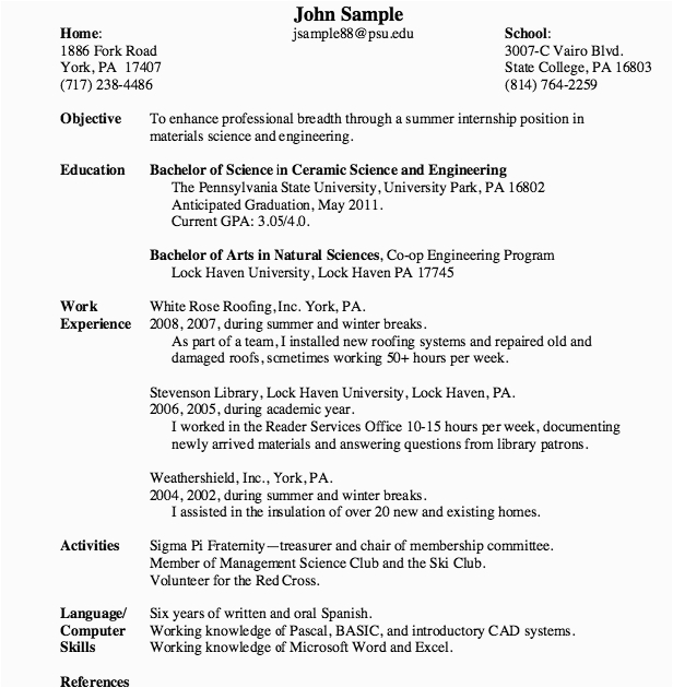 resume format for psu