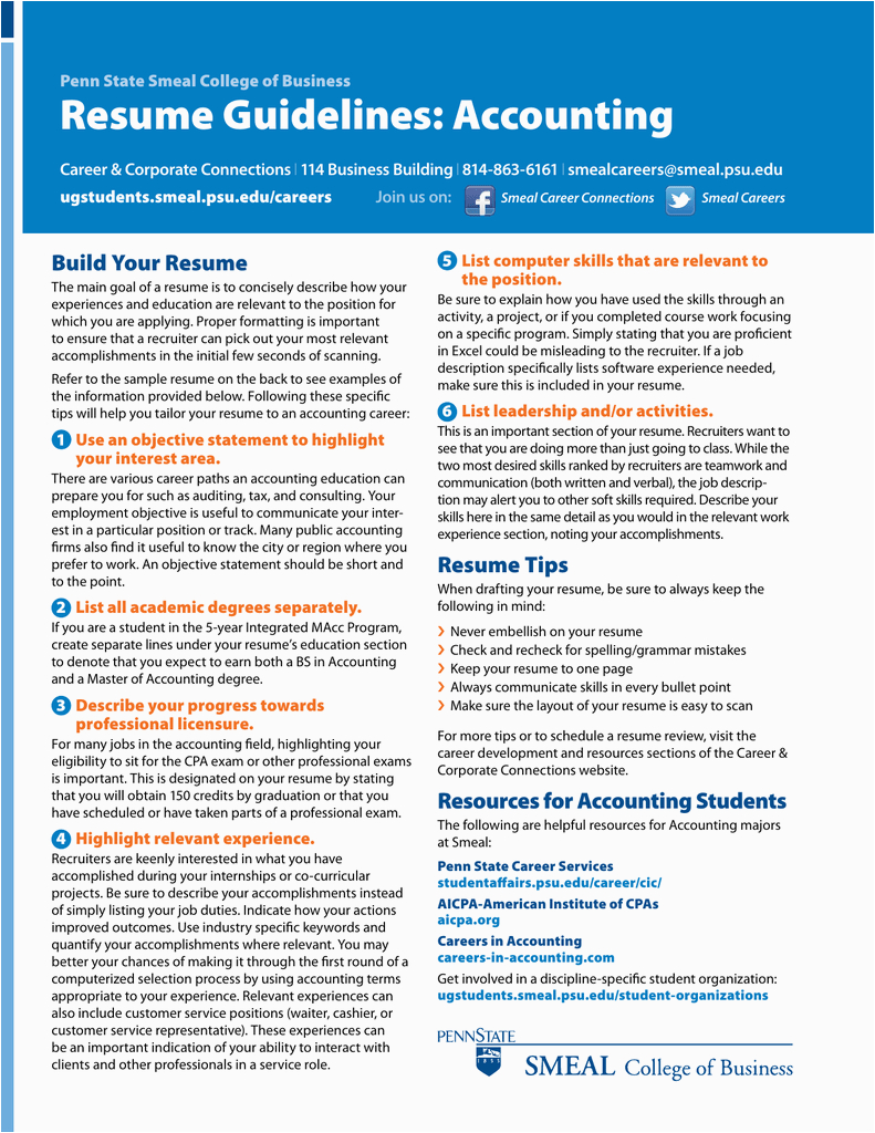 resume guidelines accounting