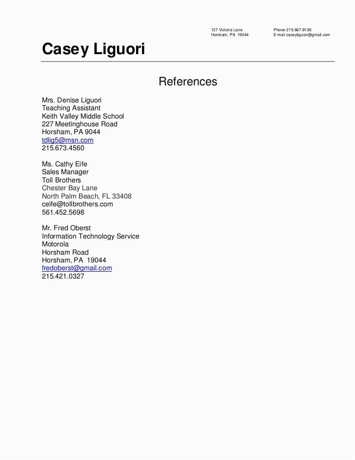 resume references sample 2010