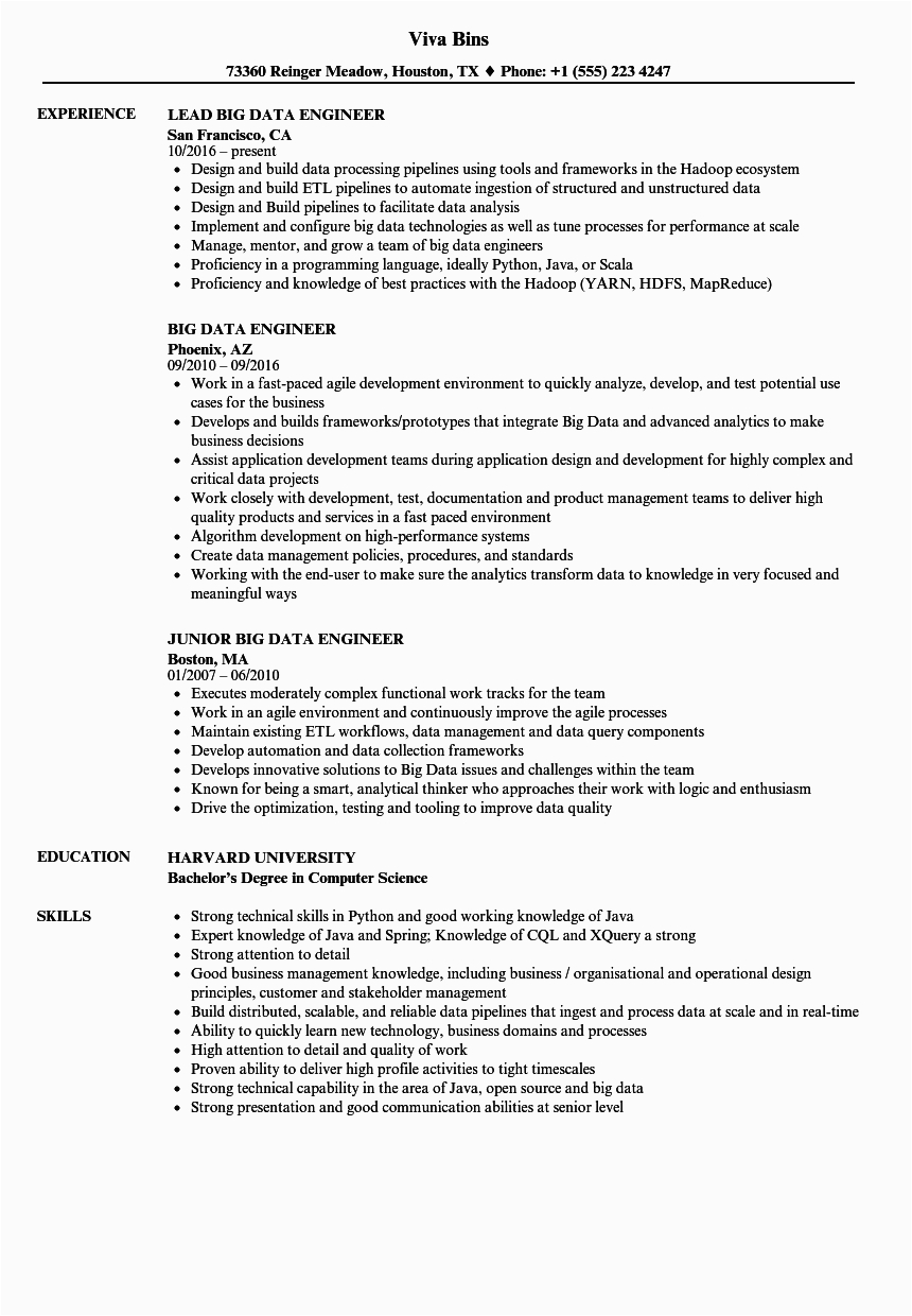 Data Engineer Resume Sample Containing Pyspark Big Data Engineer Resume Best Resume Examples