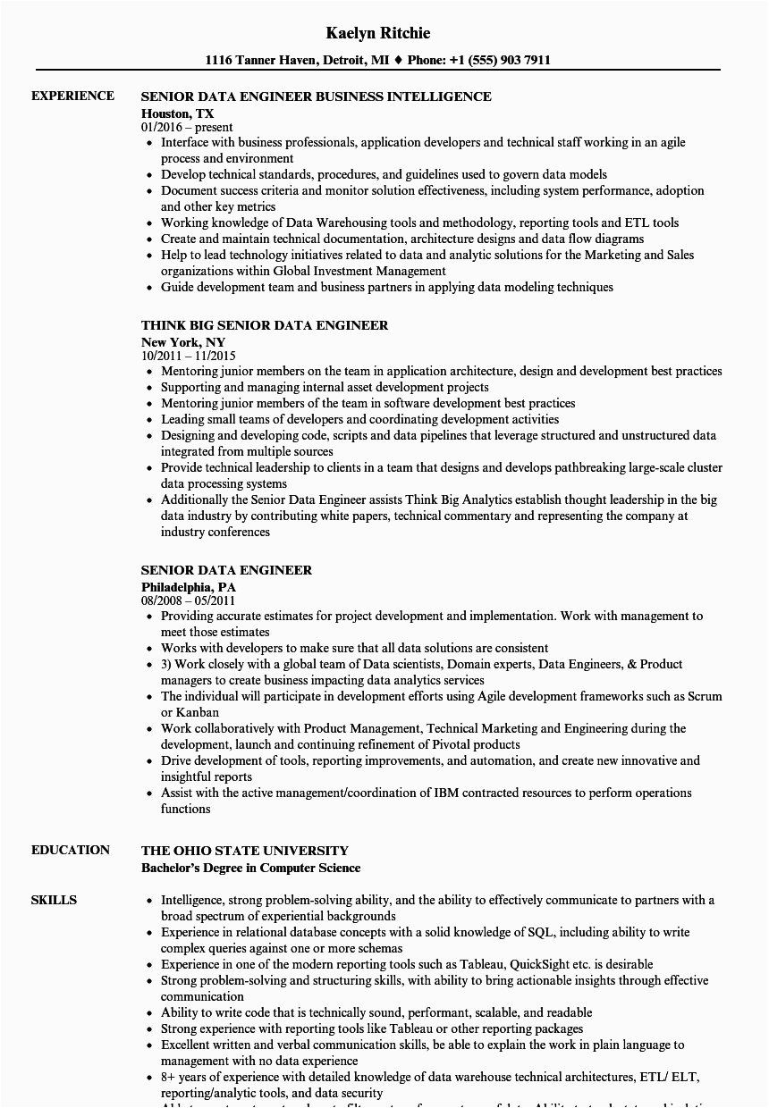 Data Engineer Resume Sample Containing Pyspark Data Center Engineer Resume April 2022