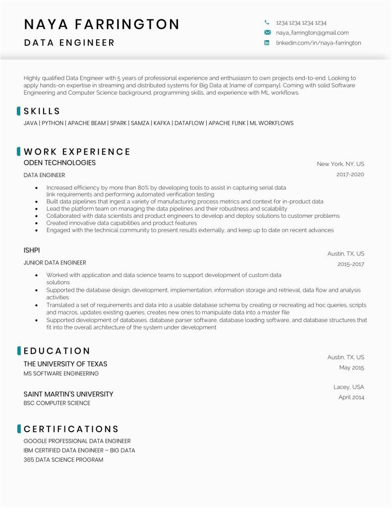 Data Engineer Resume Sample Containing Pyspark Data Engineer Resume Sample and Template