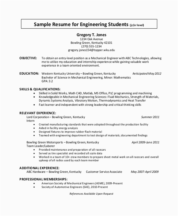 Sample Resume format for Engineering Students Free 8 Sample Student Resume Templates In Pdf Ms Word