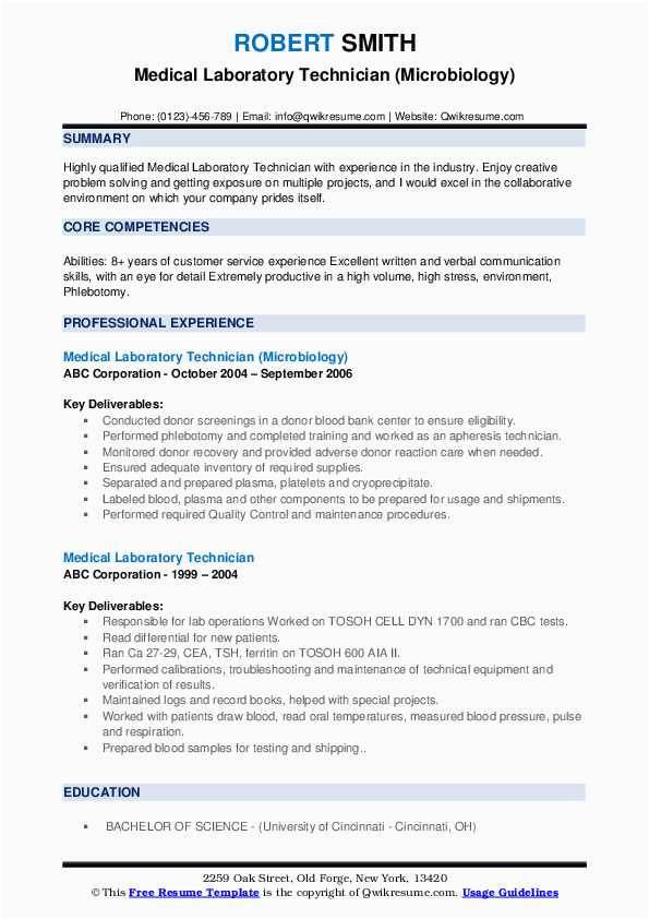 Entry Level Medical Laboratory Technician Resume Sample Medical Laboratory Technician Resume Samples