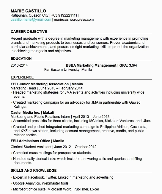 Full Resume Sample for Fresh Graduate Sample Cv for Job Application for Fresh Graduate Graduate Student