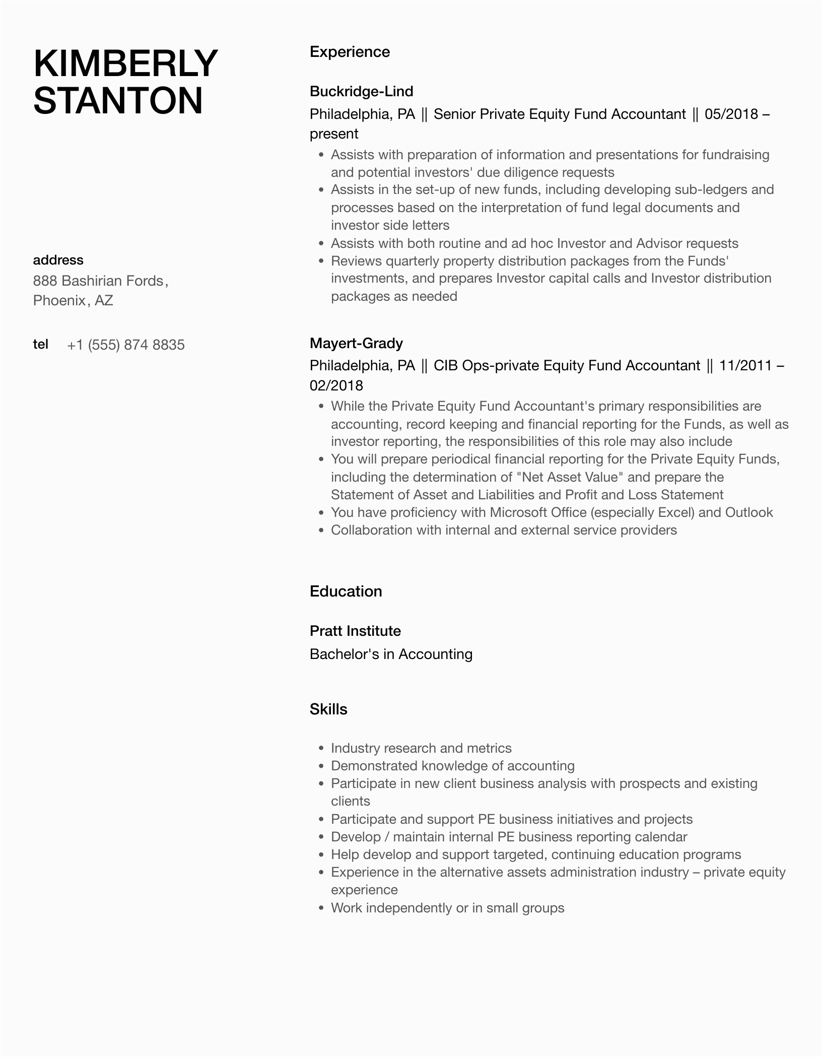 Private Equity Fund Accountant Resume Sample Private Equity Fund Accountant Resume Samples