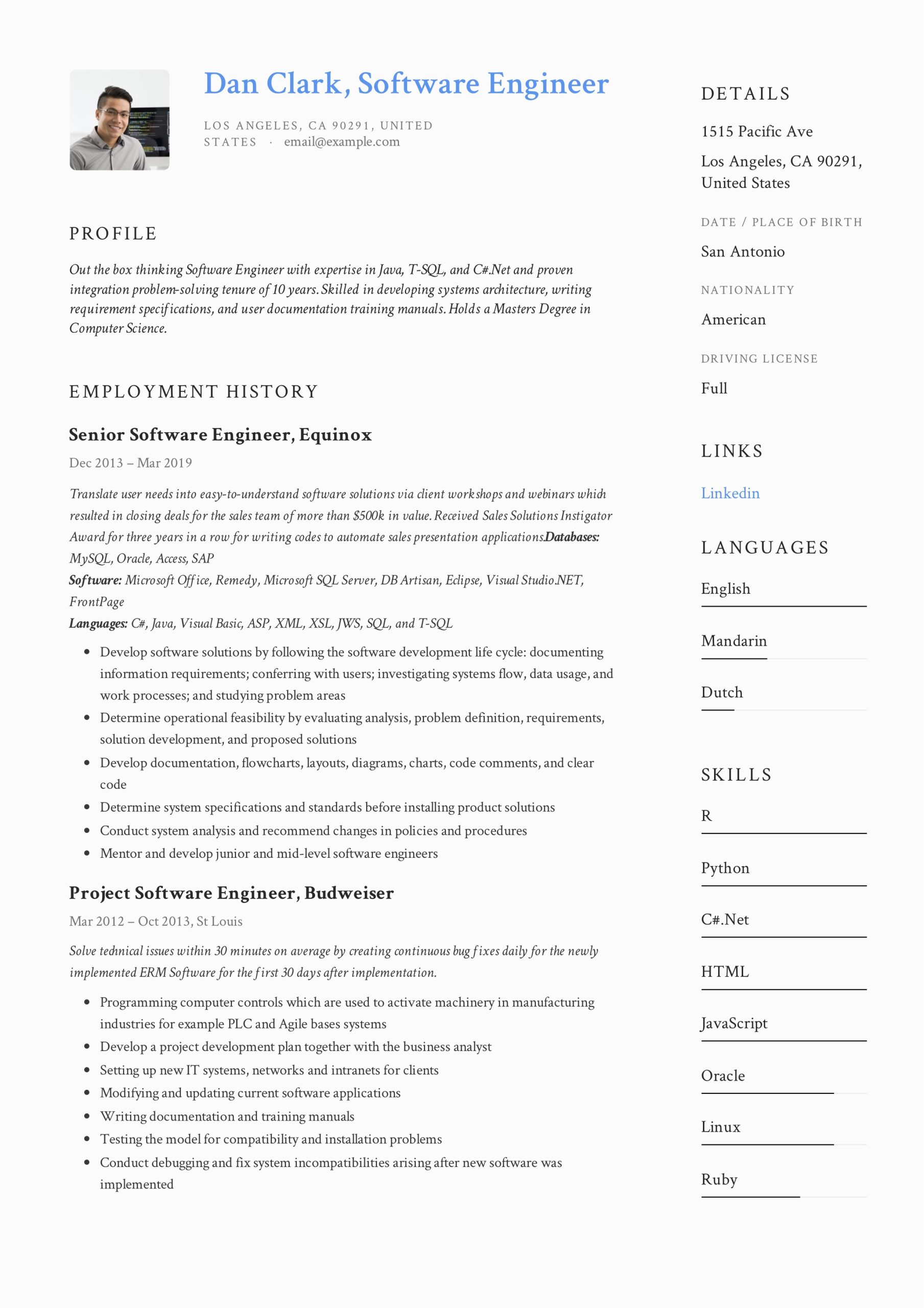 Software Engineer Experience Resume format Sample software Engineer Resume Writing Guide 12 Samples Pdf